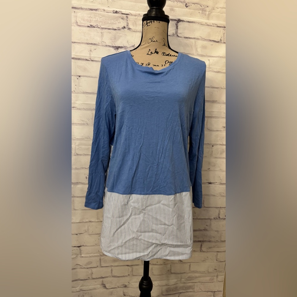 J. Jill Striped Tunic Long Sleeve Layering Blue White Top Blouse Size‎ Large